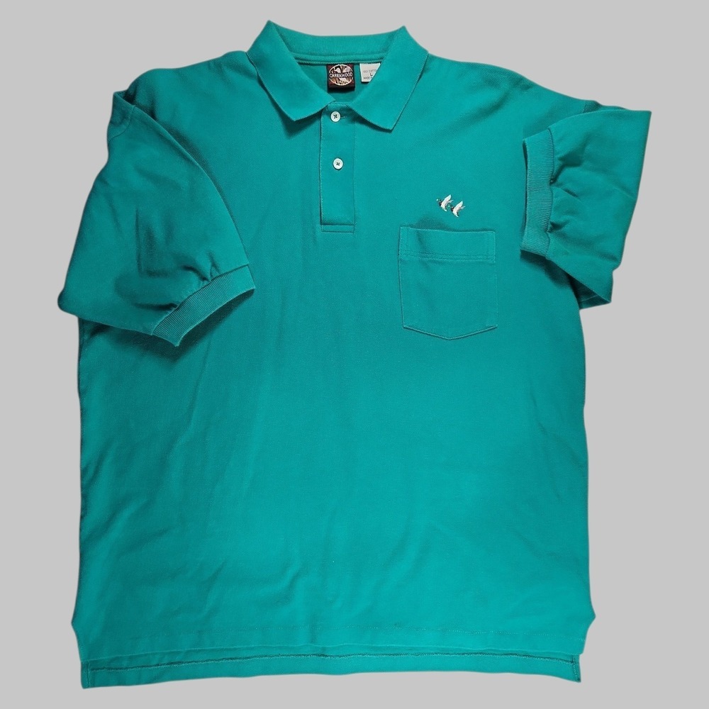 VTG 90s Creekwood Polo Shirt Men's L Teal Green Cotton Chest Pocket USA Made